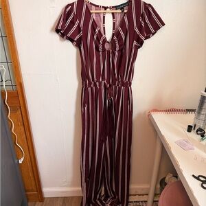 Burgundy and White Striped Jumpsuit